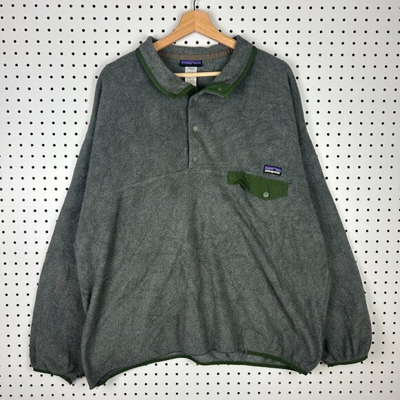 Patagonia Synchilla Snap T Fleece XL Gray Forest Green Sweater READ‎ Preppy Hike - Picture 1 of 7